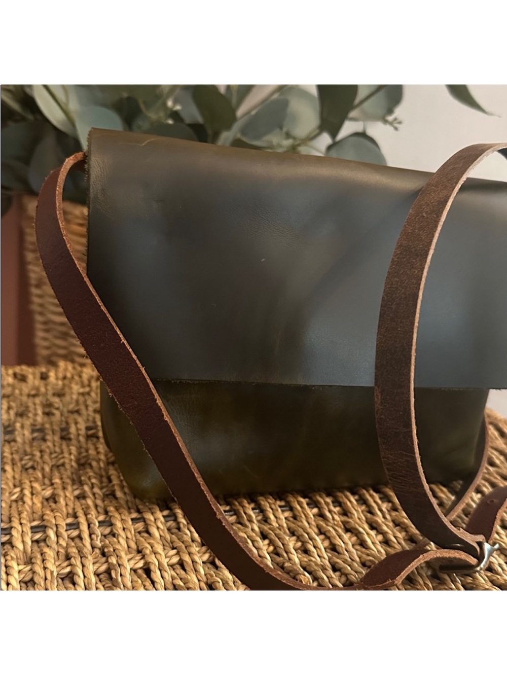 NWOT In Blue Handmade Asheville dark green Leather Crossbody Woman owned purse - Picture 9 of 15